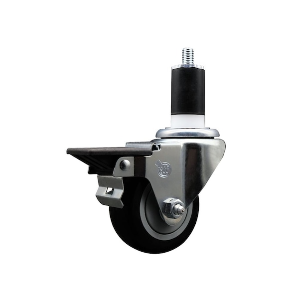 Service Caster 3'' Black Poly Swivel 1-1/2'' Expanding Stem Caster with Brake SCC-EX20S314-PPUB-BLK-PLB-112 - main